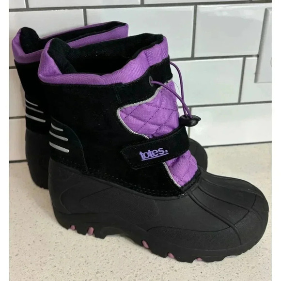 Totes Girls Juliet Water Resistant Leather Rain Snow Boots Purple Sz 4 - Picture 2 of 10